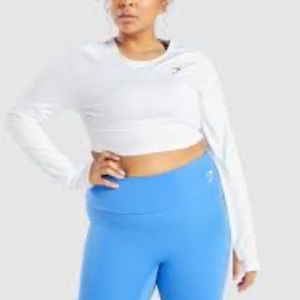 Gymshark Women’s White Crew Neck‎ Cropped Workout Top Long Sleeve Size XXL